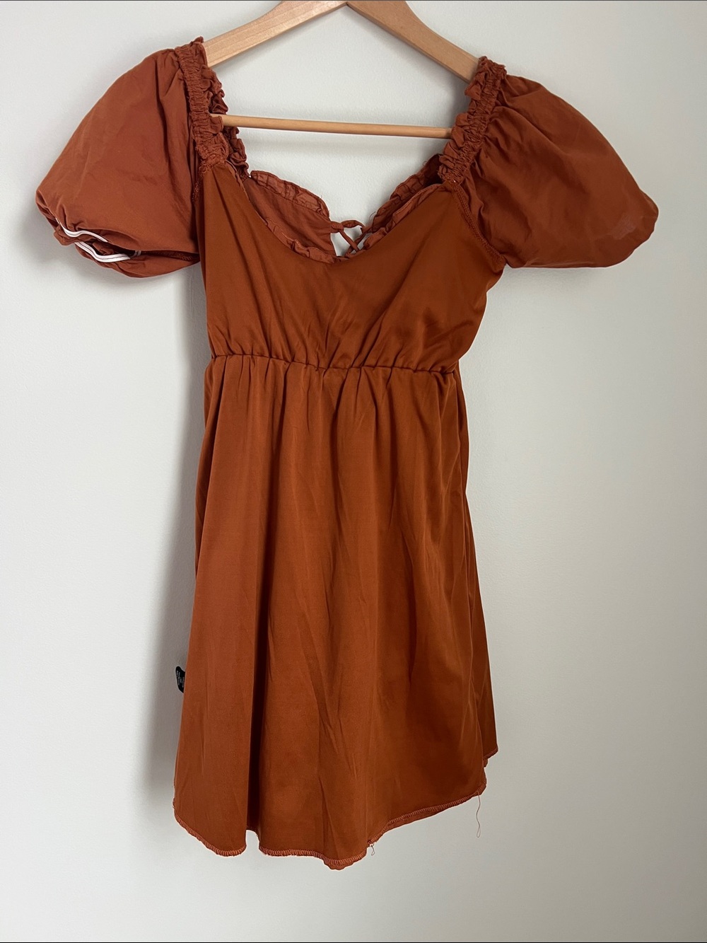 Max + Ash | Rust Puff Sleeve Tiered Mini Dress #3WAJT2398 Size S - Picture 10 of 16